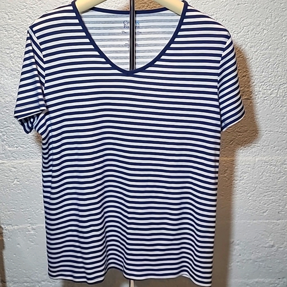 Croft & Barrow Navy and White Striped Short Sleeve Tee size large